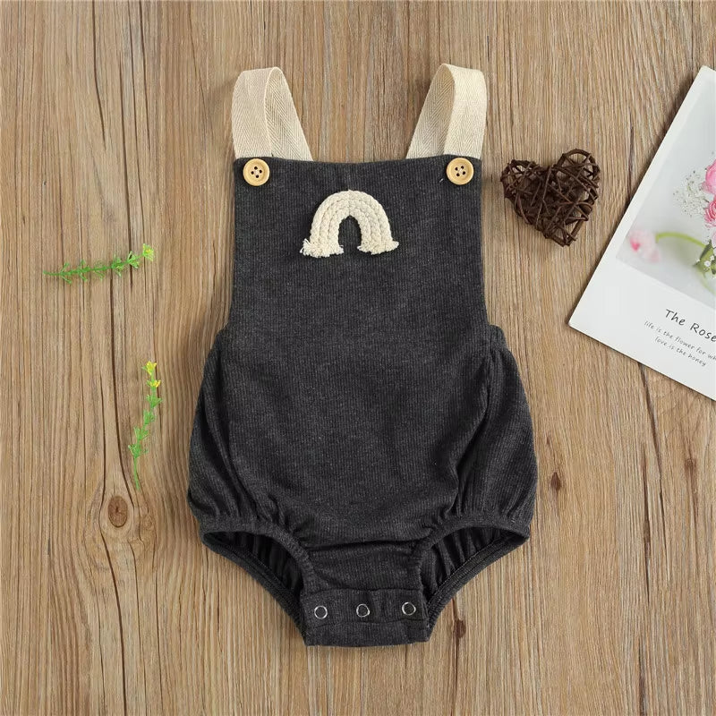 Kids Baby Boys Romper Summer Newborn Baby Girls Sleeveless Rainbow Print Knitted Rompers One-Pieces Suspender Jumpsuits Outfits