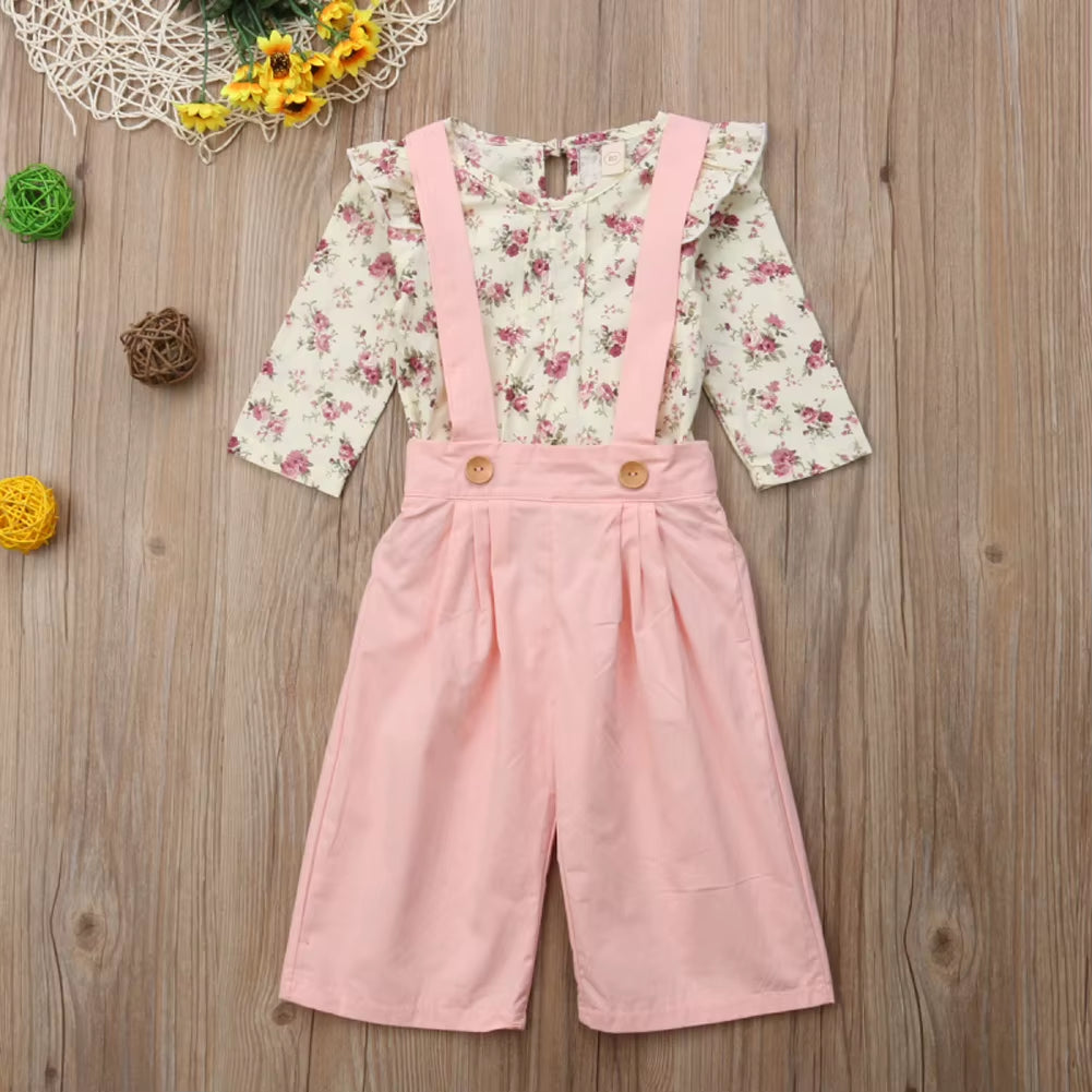 2PCS Toddler Kids Baby Girl Winter Clothes Floral Tops+Pants Overall Outfits Sweet Girl Clothes Set