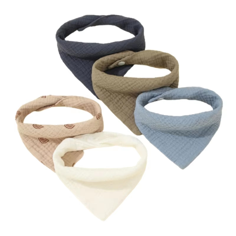 5/Pcs Feeding Drool Bibs Cotton Accessories Newborn Solid Color Snap Button Soft Towel Baby Bibs