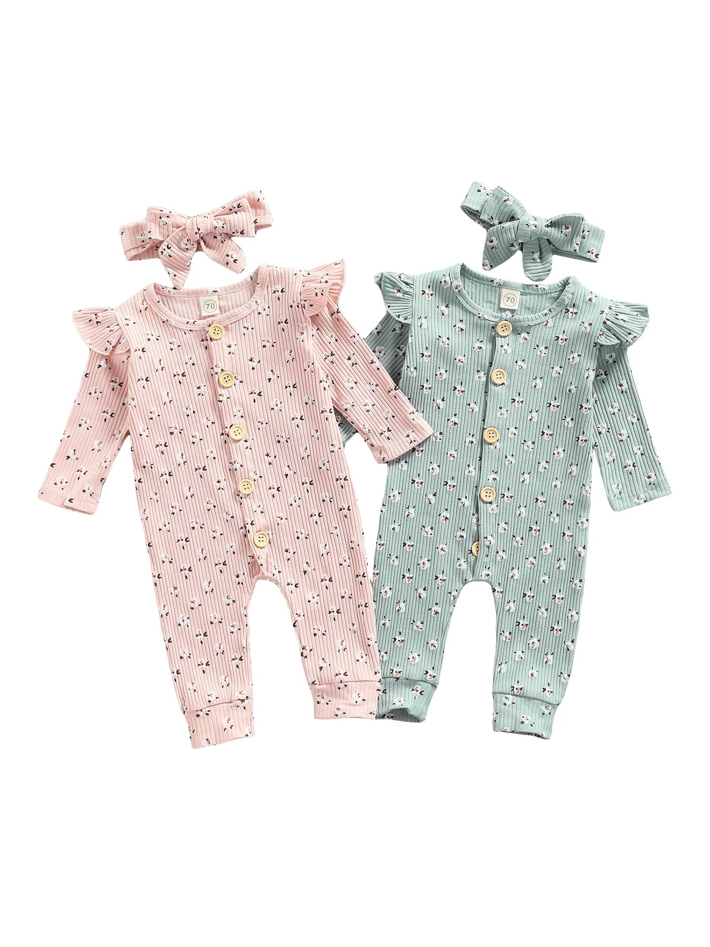 Infant Baby Girls Casual Long Sleeve Jumpsuit Fashion Printing Single-Breasted round Neck Long Romper