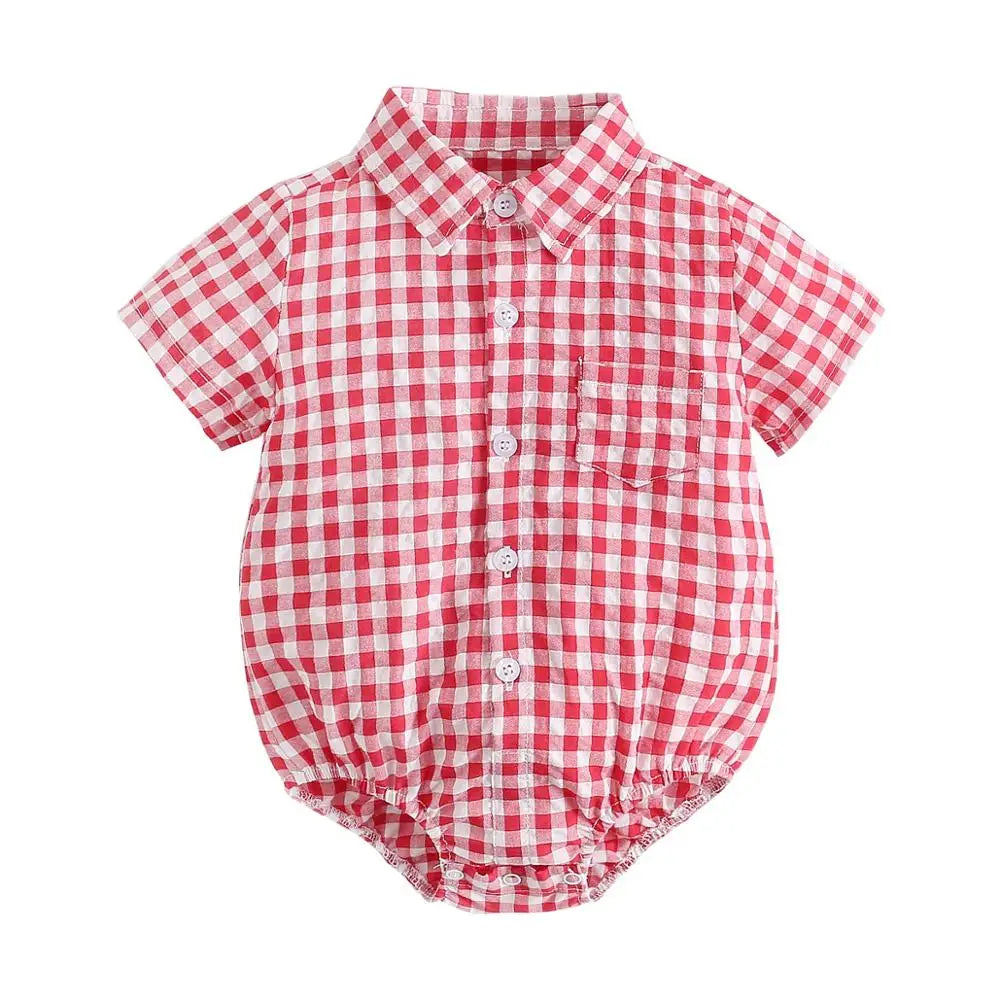 Cotton Baby Boys Bodysuits Fashion Newborn Clothes for Baby Boy Short Sleeve Summer Baby Clothing Plaid