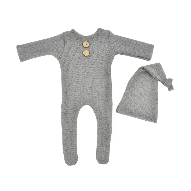 2 Pcs Mohair Baby Romper Hat Set Newborn Photography Props Knitted Wool Bodysuit Long Tail Cap Kit Infants Photo Shooting Clothe