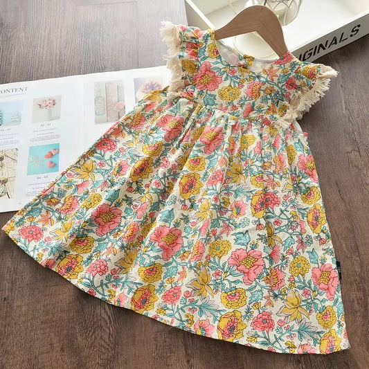 Girls Floral Dresses 2023 New Fashion Sweet Kids Flowers Costumes Children Sleeveless Vestidos Toddler Baby Clothing