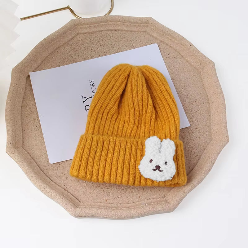 Korean Cute Bear Baby Hats for Kids Soft Knitted Cap Warm Beanie Autumn Winter Solid Color Children Toddler Crochet Hat