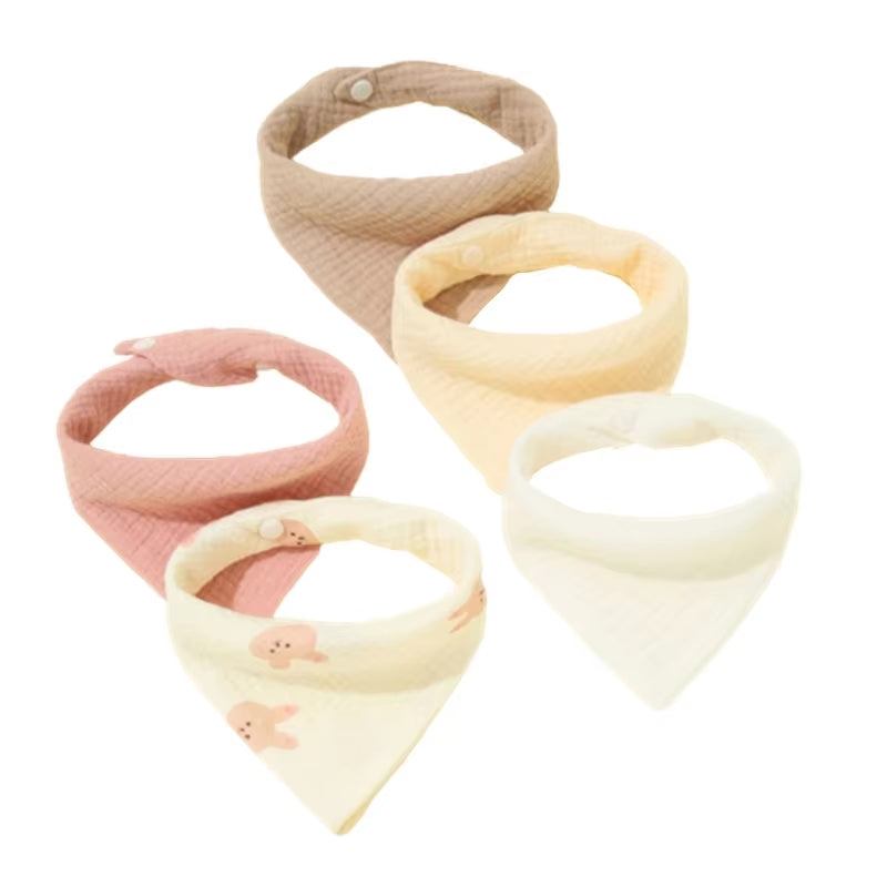 5/Pcs Feeding Drool Bibs Cotton Accessories Newborn Solid Color Snap Button Soft Towel Baby Bibs