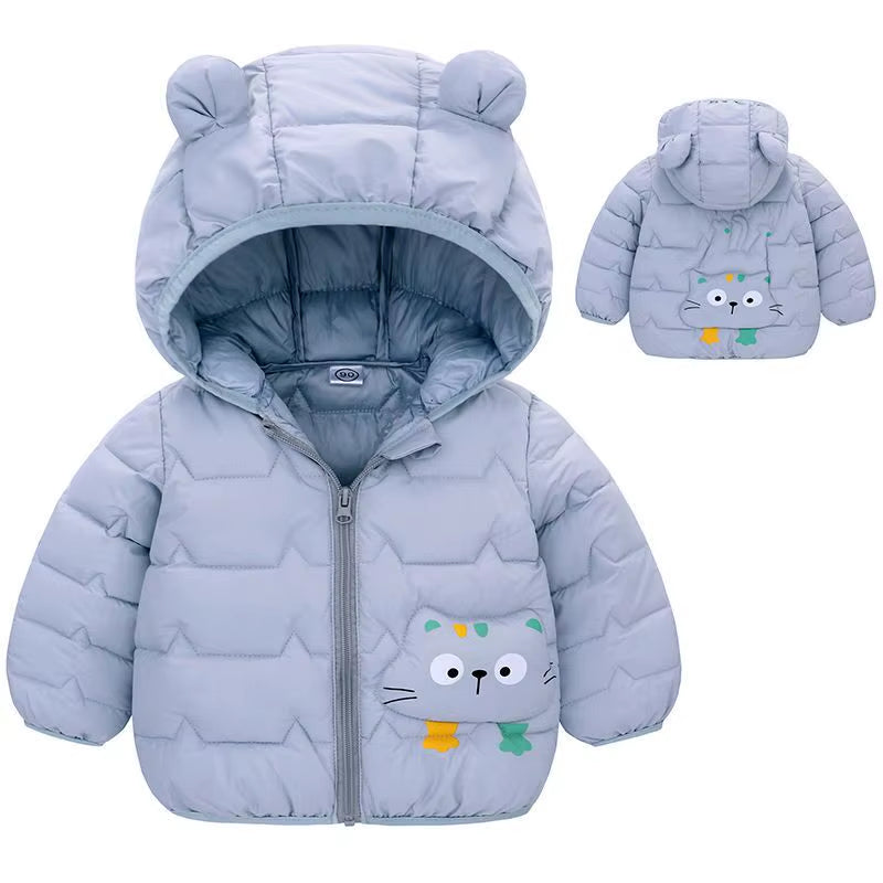 2021 Winter Boys Warm down Jackets Autumn Fashion Baby Girls Cute Cartoon Zipper Jacket Hooded Outerwear Children Coats Jackets