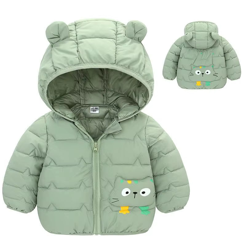 2021 Winter Boys Warm down Jackets Autumn Fashion Baby Girls Cute Cartoon Zipper Jacket Hooded Outerwear Children Coats Jackets