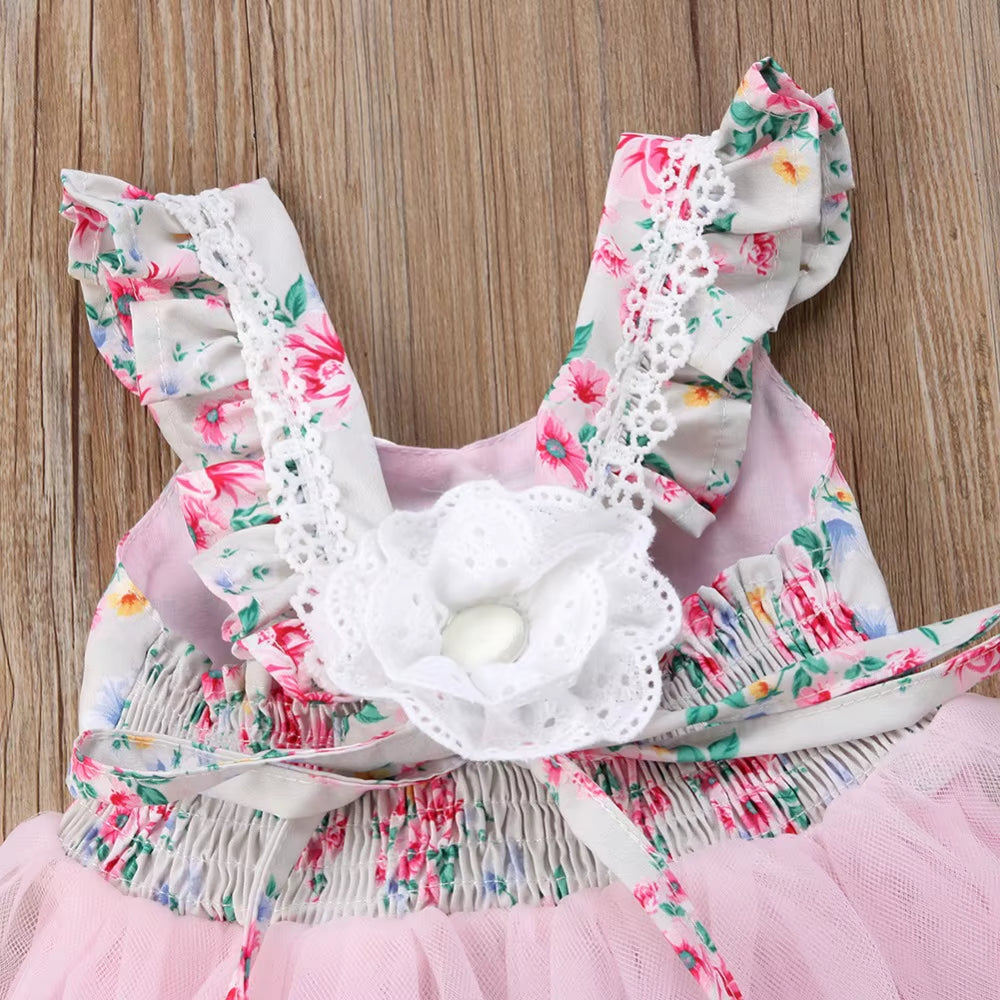 1-7Y Children Girls Tulle Tutu Dress 2025 Summer Baby Clothes Girls Birthday Wedding Party Princess Maxi Dresses Kids Outfits