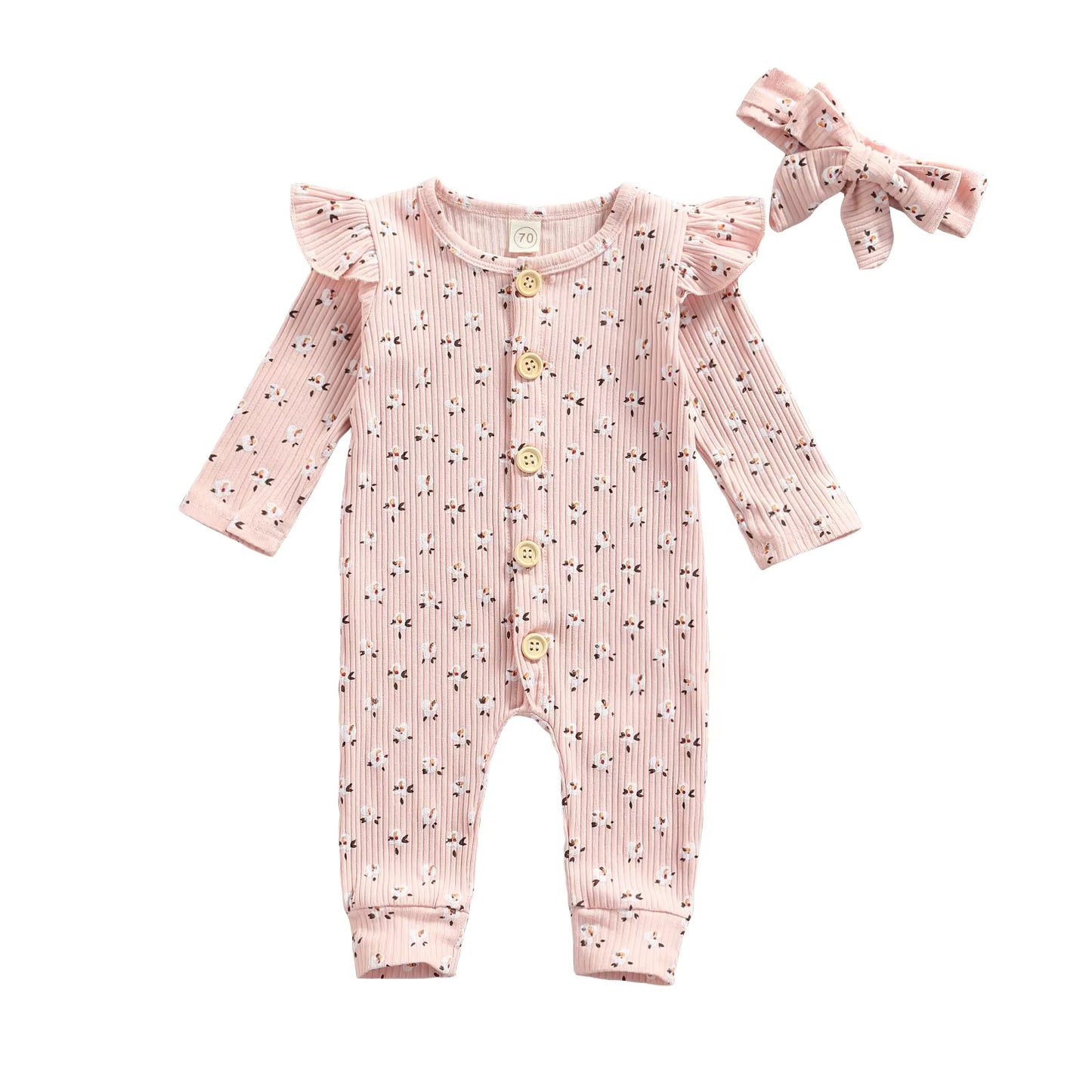 Infant Baby Girls Casual Long Sleeve Jumpsuit Fashion Printing Single-Breasted round Neck Long Romper