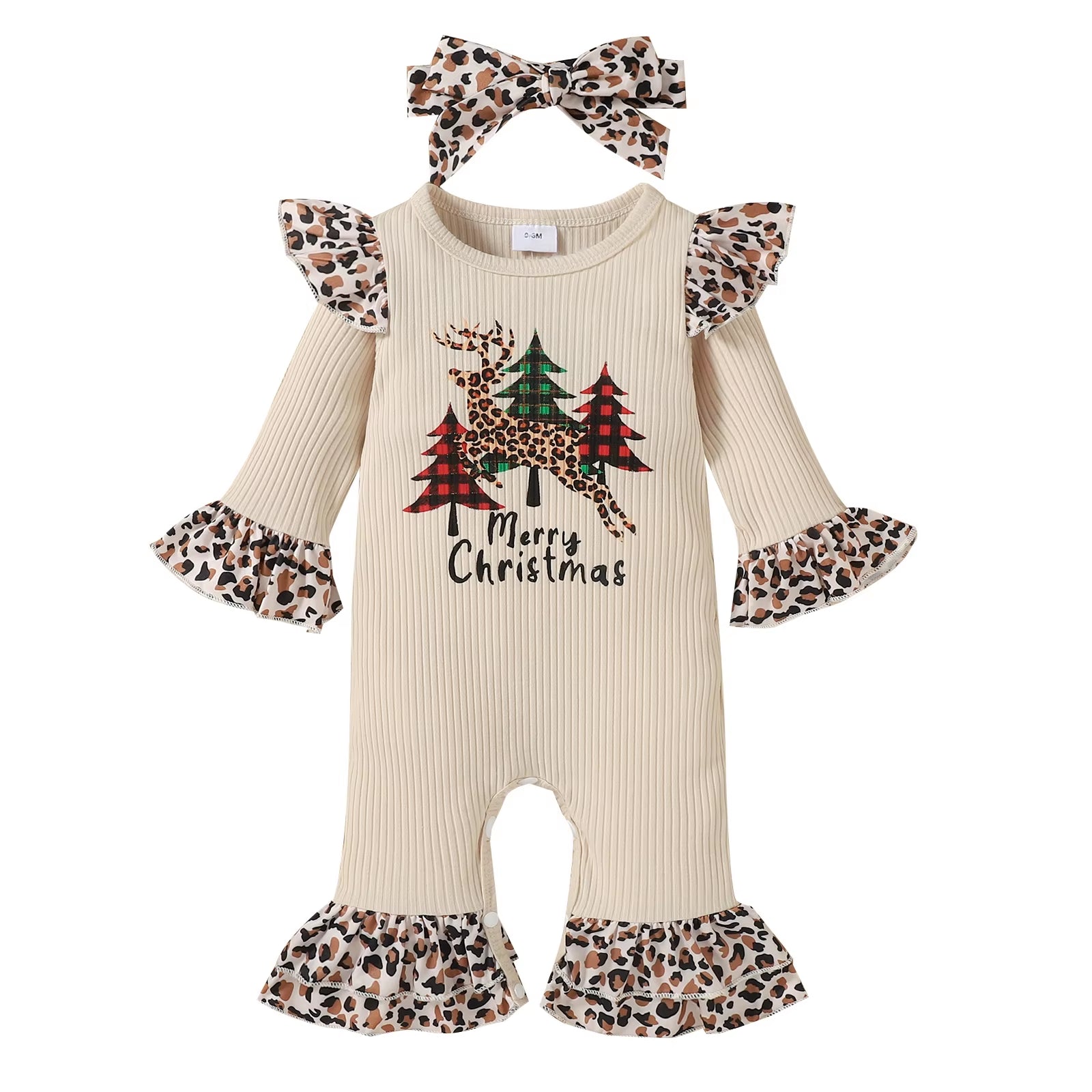 Christmas Newborn Baby Girl Rompers Long Sleeve Christmas Tree Leopard Print Jumpsuit Infant Baby Clothing Toddler Outfits