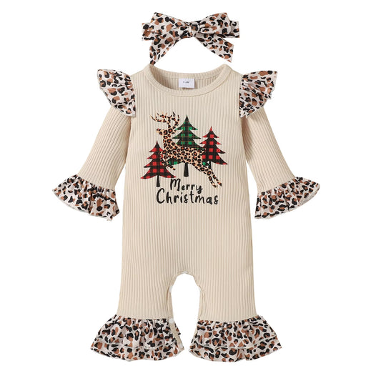 Christmas Newborn Baby Girl Rompers Long Sleeve Christmas Tree Leopard Print Jumpsuit Infant Baby Clothing Toddler Outfits