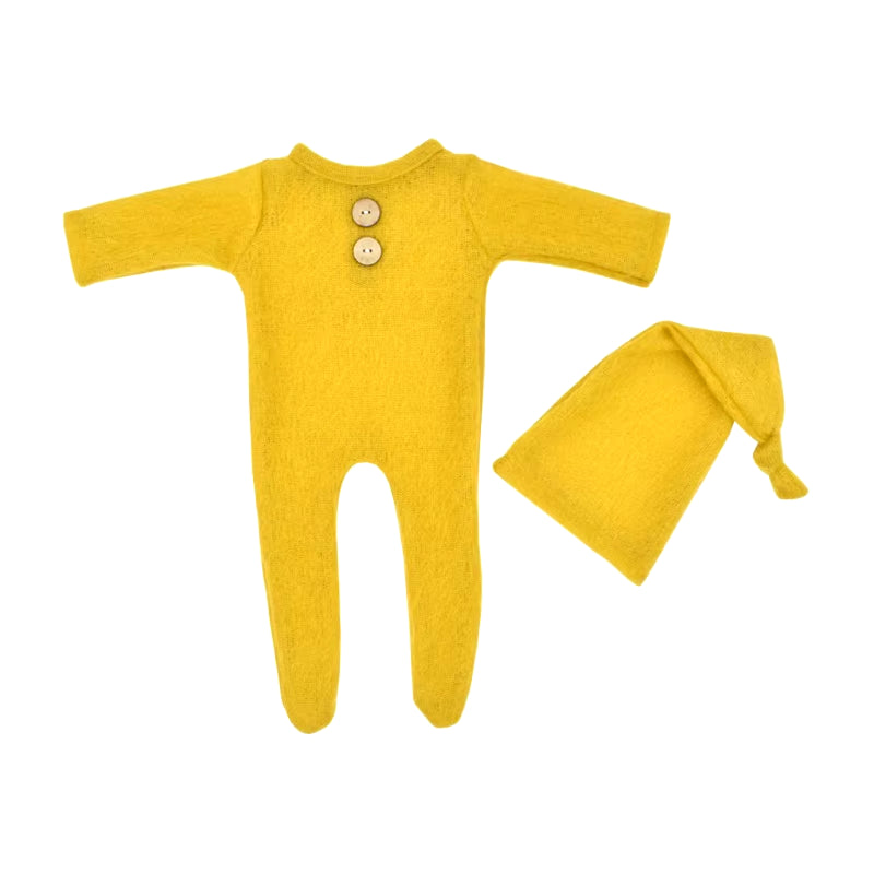 2 Pcs Mohair Baby Romper Hat Set Newborn Photography Props Knitted Wool Bodysuit Long Tail Cap Kit Infants Photo Shooting Clothe