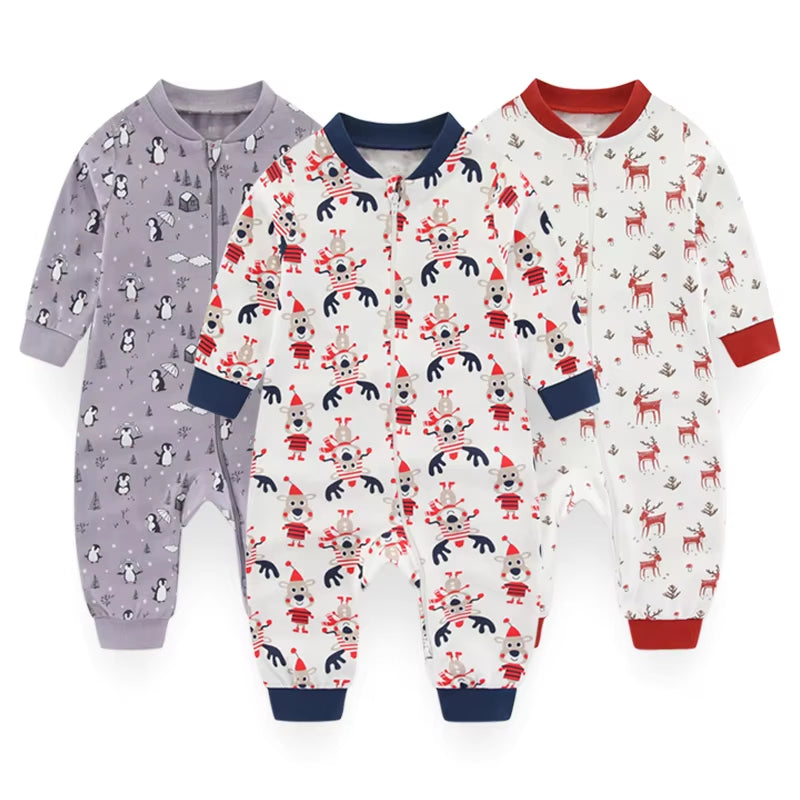 Newborn Baby 2-Way Zipper Romper Cotton One-Piece Jumsuit 0-24 Months Long Sleeve Newborn Baby Pajamas Comfortable Breathable