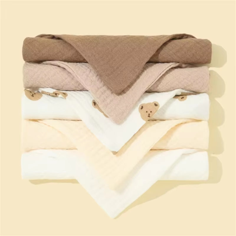 5/Pcs Feeding Drool Bibs Cotton Accessories Newborn Solid Color Snap Button Soft Towel Baby Bibs