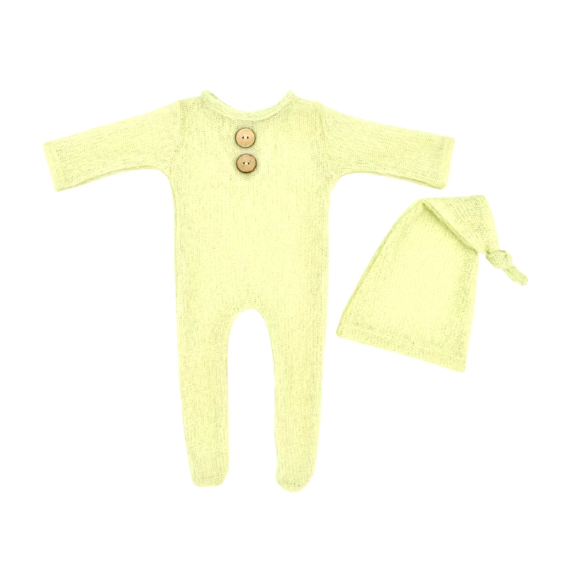 2 Pcs Mohair Baby Romper Hat Set Newborn Photography Props Knitted Wool Bodysuit Long Tail Cap Kit Infants Photo Shooting Clothe