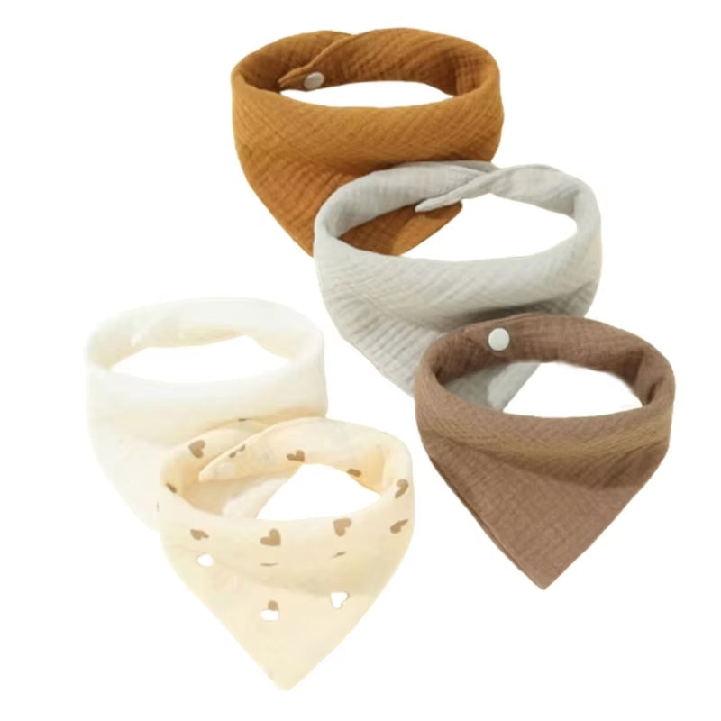 5/Pcs Feeding Drool Bibs Cotton Accessories Newborn Solid Color Snap Button Soft Towel Baby Bibs