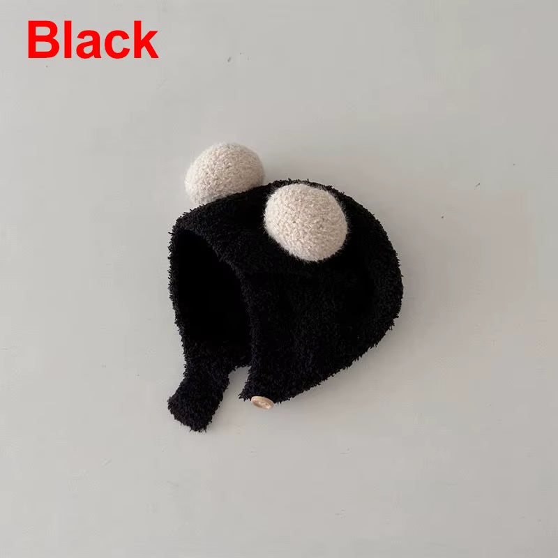 Cute Winter Warm Kids Girl Boys Baby Hats Fleece Wool Hemming Caps with Ball Solid Wool Ear Protection Hats Soft Newborn Bonnet