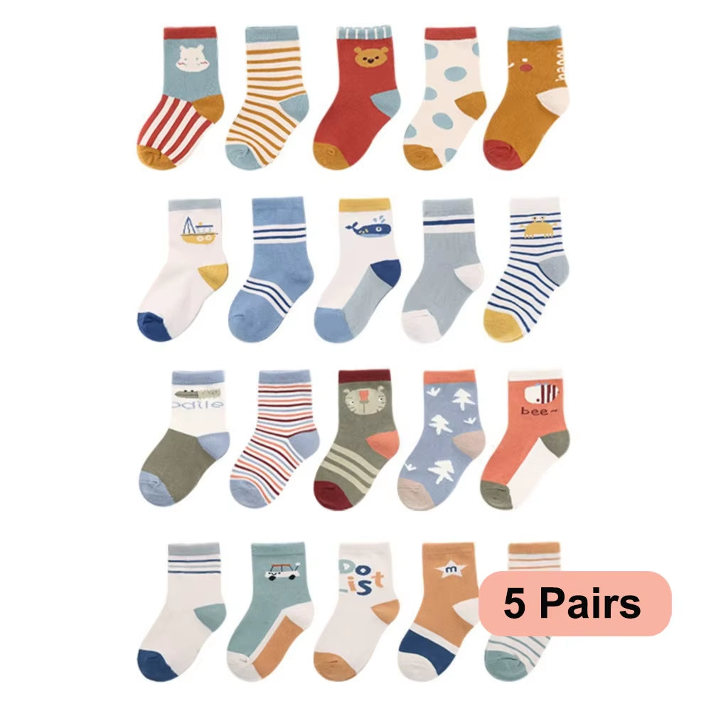 5Pairs/Lot Infant Baby Socks Autumn Winter Cotton Socks Lovely Girls Cute Cartoon Flowers Boys Socks Baby Clothes Accessories