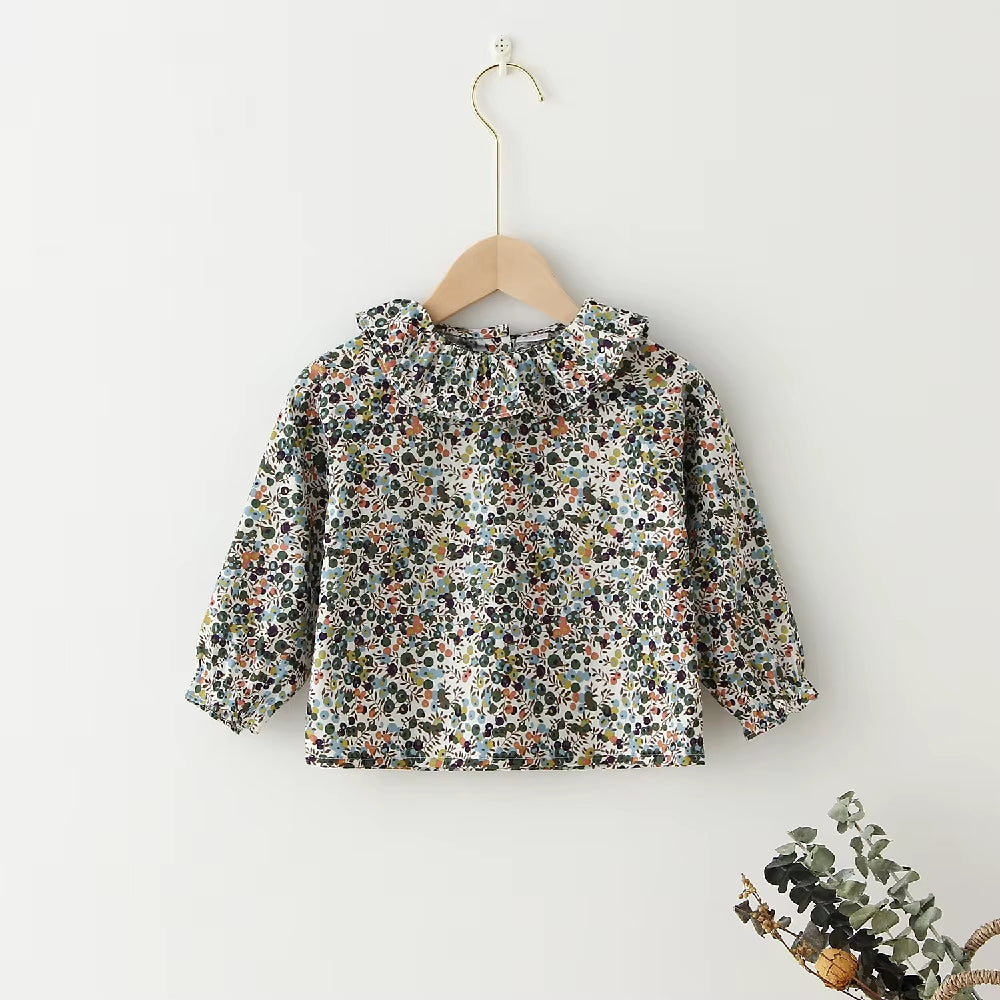 Flower Kids Baby Girls Blouse Shirt Spring Autumn Fashion Girls Floral Shirt Long Sleeve Blue Flower Printed Girls Blouse Shirt