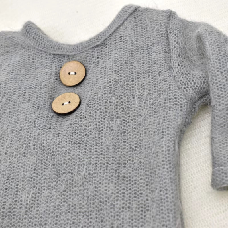 2 Pcs Mohair Baby Romper Hat Set Newborn Photography Props Knitted Wool Bodysuit Long Tail Cap Kit Infants Photo Shooting Clothe