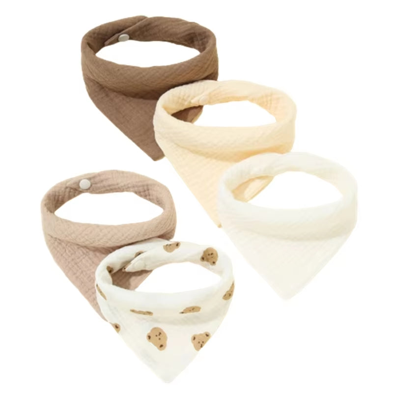 5/Pcs Feeding Drool Bibs Cotton Accessories Newborn Solid Color Snap Button Soft Towel Baby Bibs