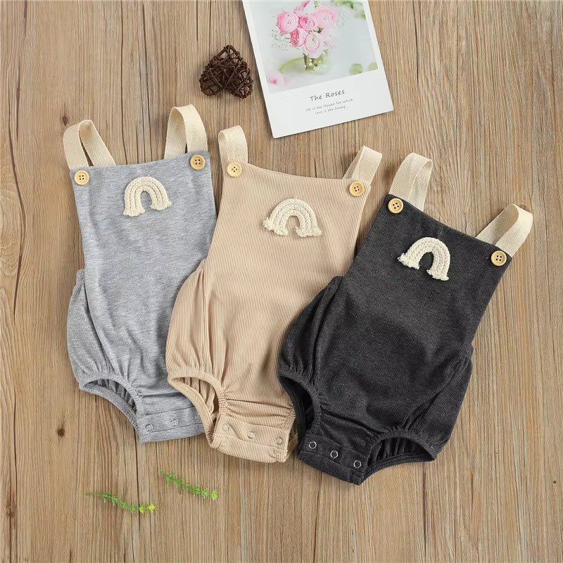 Kids Baby Boys Romper Summer Newborn Baby Girls Sleeveless Rainbow Print Knitted Rompers One-Pieces Suspender Jumpsuits Outfits