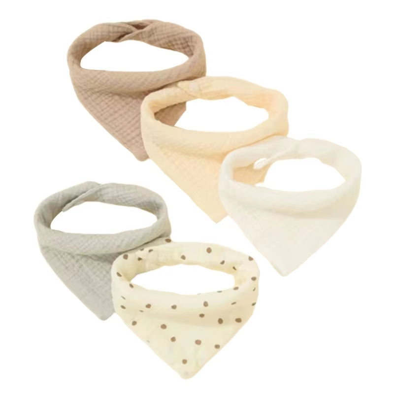 5/Pcs Feeding Drool Bibs Cotton Accessories Newborn Solid Color Snap Button Soft Towel Baby Bibs