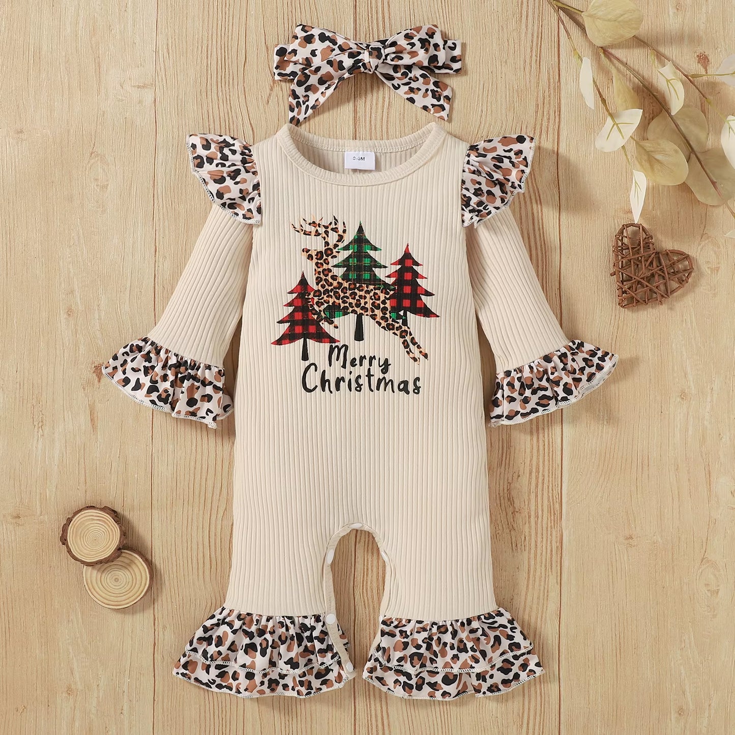 Christmas Newborn Baby Girl Rompers Long Sleeve Christmas Tree Leopard Print Jumpsuit Infant Baby Clothing Toddler Outfits