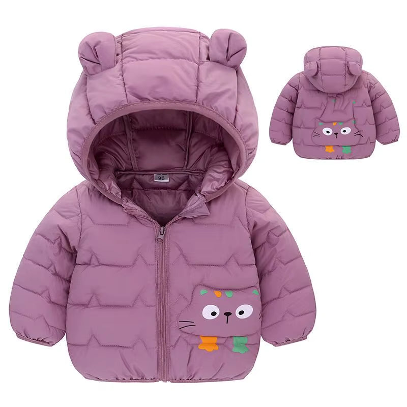 2021 Winter Boys Warm down Jackets Autumn Fashion Baby Girls Cute Cartoon Zipper Jacket Hooded Outerwear Children Coats Jackets