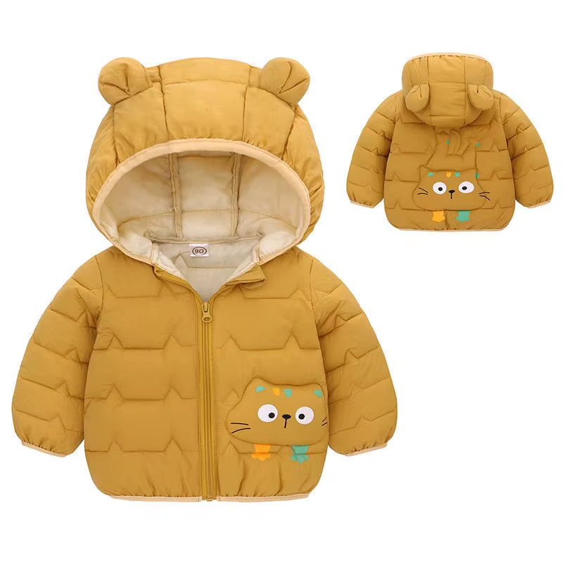 2021 Winter Boys Warm down Jackets Autumn Fashion Baby Girls Cute Cartoon Zipper Jacket Hooded Outerwear Children Coats Jackets