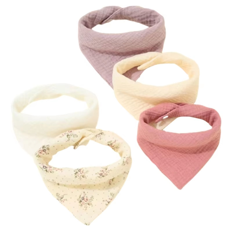 5/Pcs Feeding Drool Bibs Cotton Accessories Newborn Solid Color Snap Button Soft Towel Baby Bibs