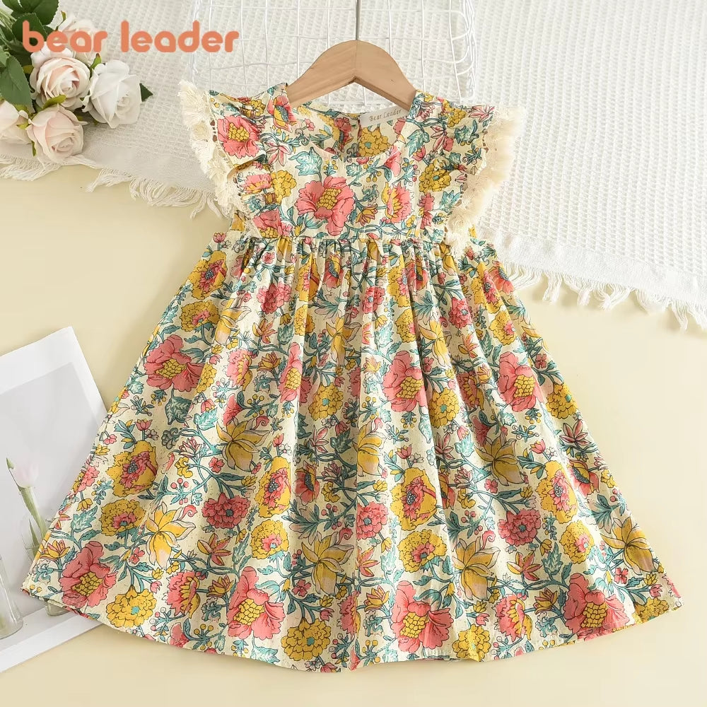 Girls Floral Dresses 2023 New Fashion Sweet Kids Flowers Costumes Children Sleeveless Vestidos Toddler Baby Clothing