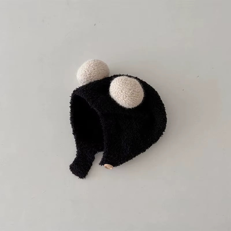 Cute Winter Warm Kids Girl Boys Baby Hats Fleece Wool Hemming Caps with Ball Solid Wool Ear Protection Hats Soft Newborn Bonnet