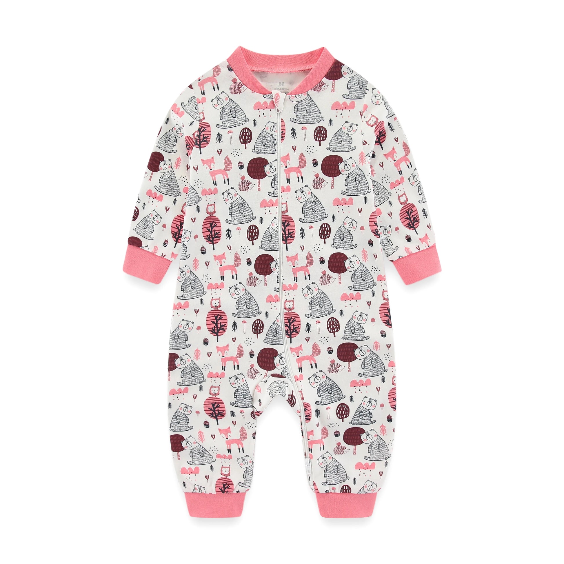 Newborn Baby 2-Way Zipper Romper Cotton One-Piece Jumsuit 0-24 Months Long Sleeve Newborn Baby Pajamas Comfortable Breathable