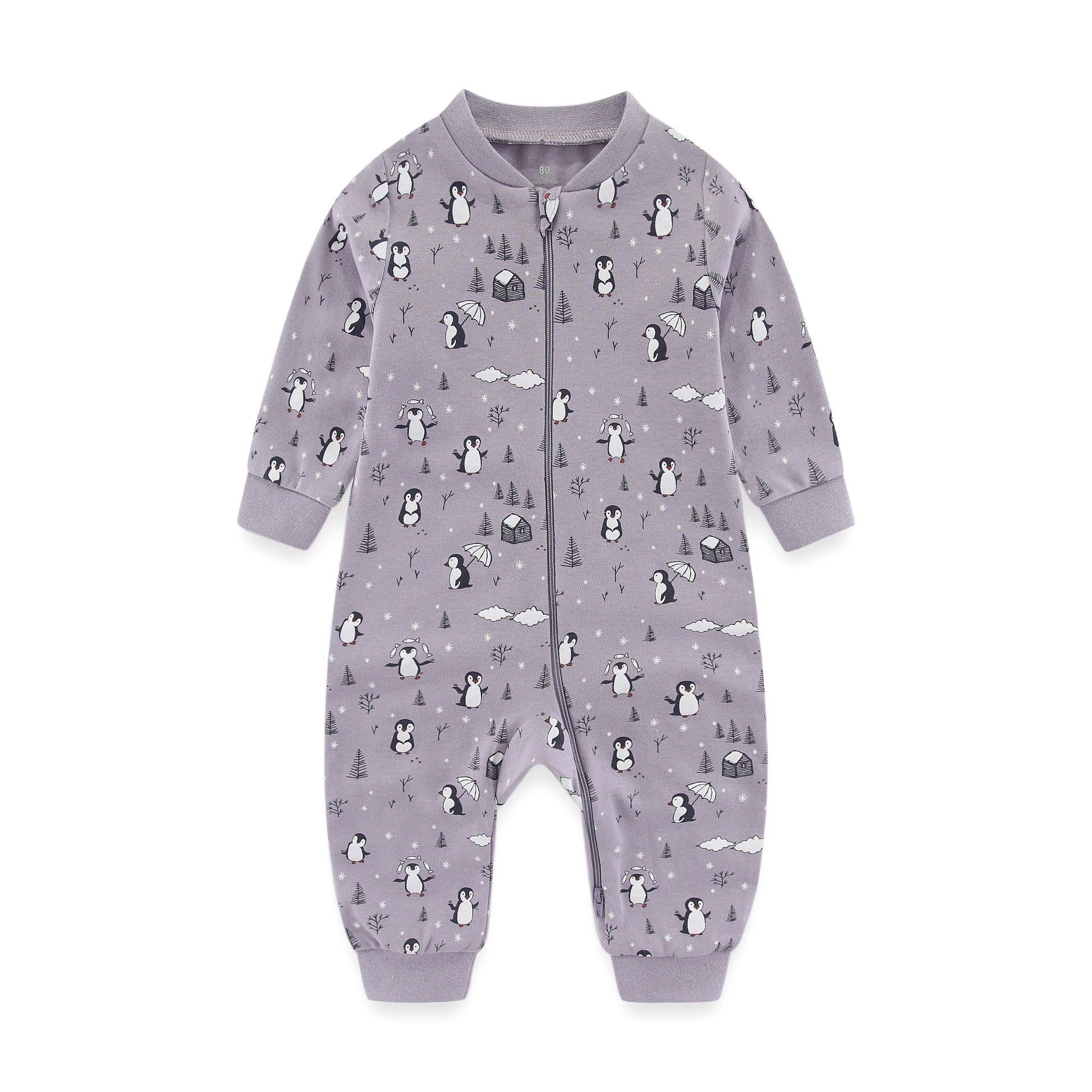 Newborn Baby 2-Way Zipper Romper Cotton One-Piece Jumsuit 0-24 Months Long Sleeve Newborn Baby Pajamas Comfortable Breathable