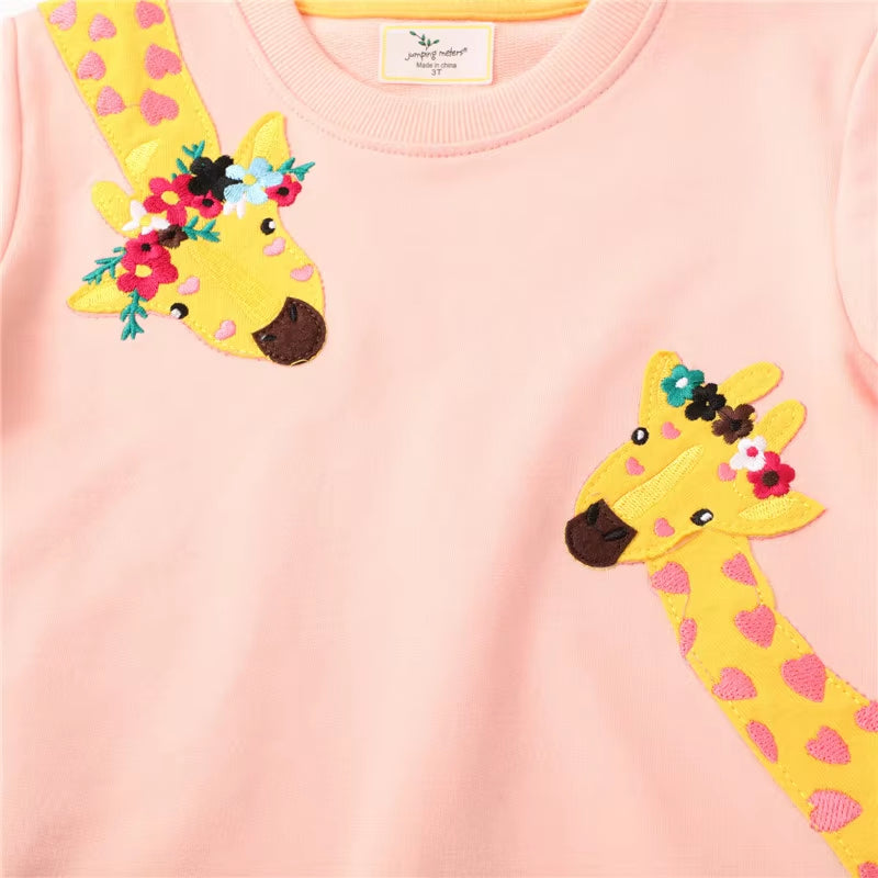 New Arrival Giraffe Applique Autumn Winter Children'S Girls Sweatshirts Cotton Baby Clothes Toddler Kids Hooded