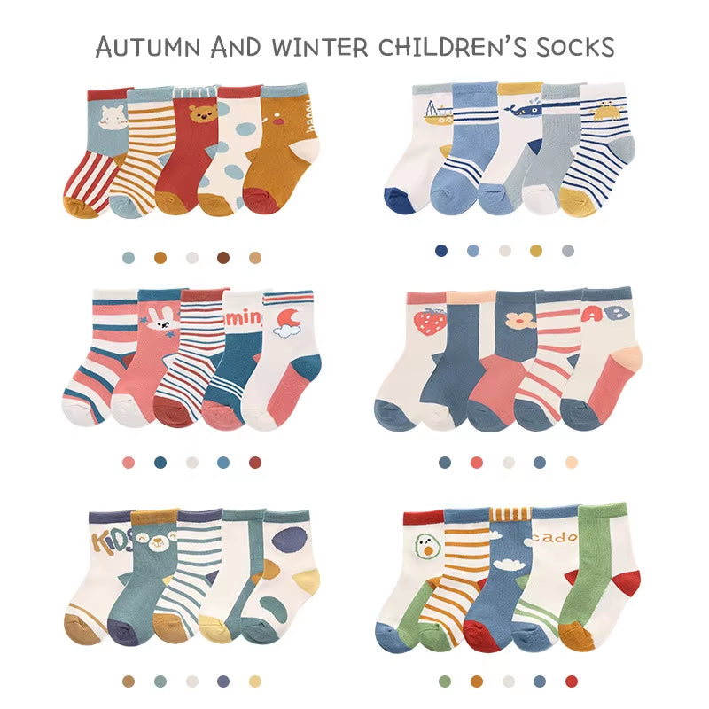 5Pairs/Lot Infant Baby Socks Autumn Winter Cotton Socks Lovely Girls Cute Cartoon Flowers Boys Socks Baby Clothes Accessories