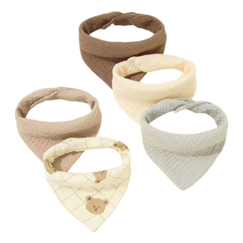 5/Pcs Feeding Drool Bibs Cotton Accessories Newborn Solid Color Snap Button Soft Towel Baby Bibs