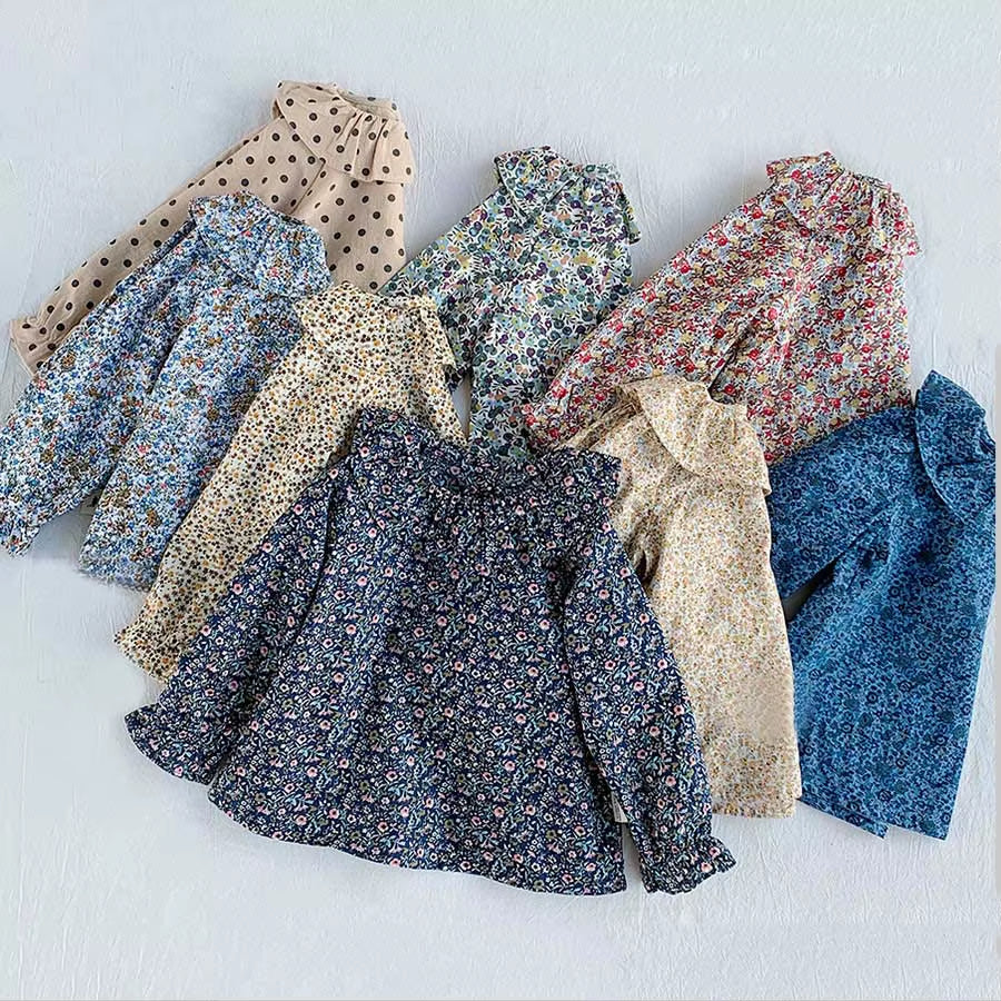 Flower Kids Baby Girls Blouse Shirt Spring Autumn Fashion Girls Floral Shirt Long Sleeve Blue Flower Printed Girls Blouse Shirt