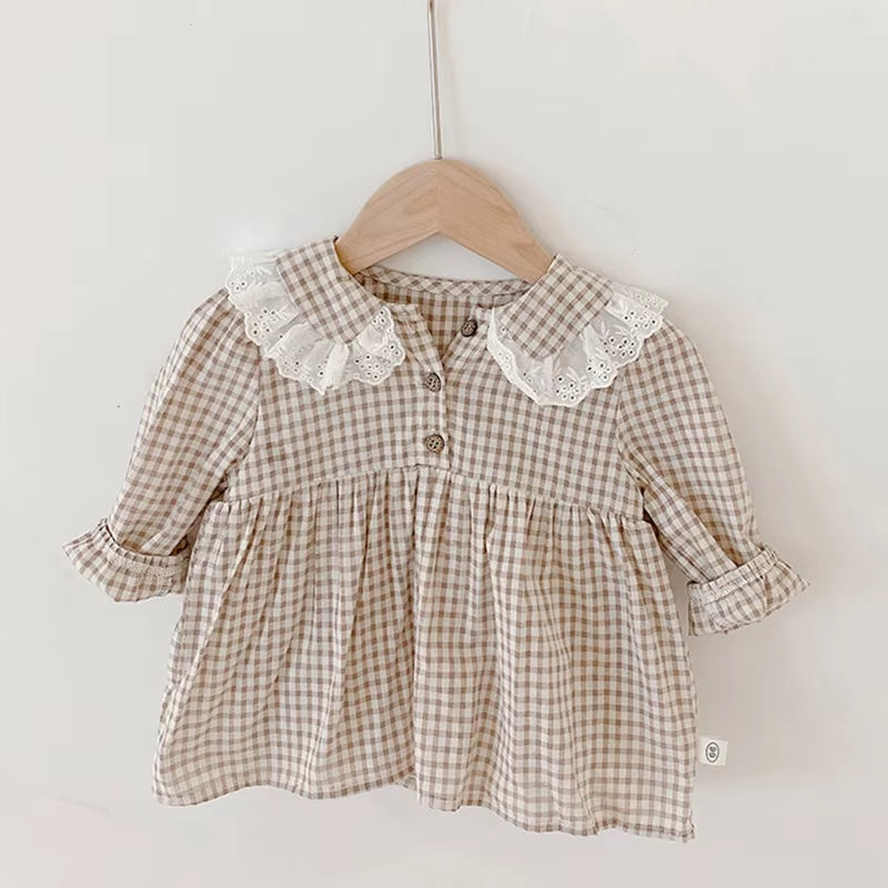 Girls Clothes Peter Pan Collar Long Sleeve Plaid Baby Bodysuit