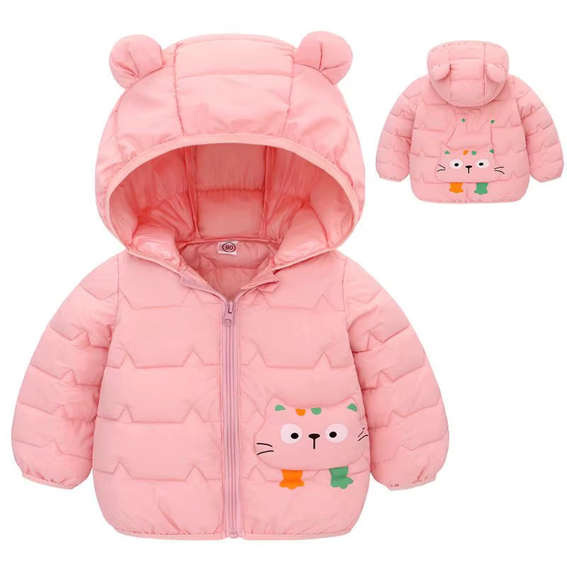 2021 Winter Boys Warm down Jackets Autumn Fashion Baby Girls Cute Cartoon Zipper Jacket Hooded Outerwear Children Coats Jackets