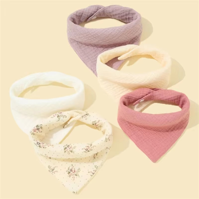 5/Pcs Feeding Drool Bibs Cotton Accessories Newborn Solid Color Snap Button Soft Towel Baby Bibs