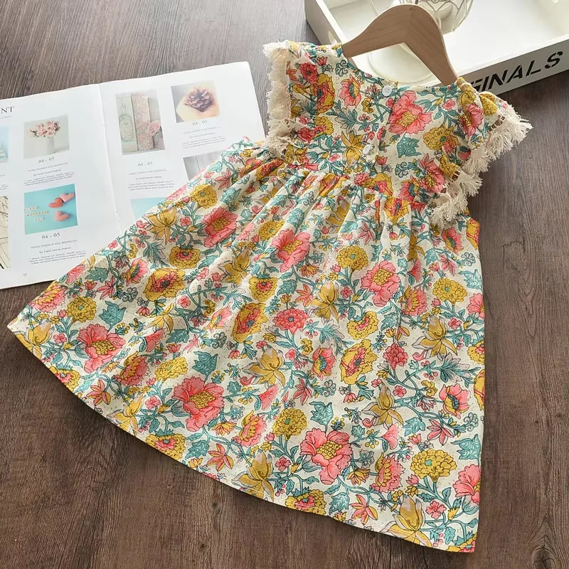 Girls Floral Dresses 2023 New Fashion Sweet Kids Flowers Costumes Children Sleeveless Vestidos Toddler Baby Clothing