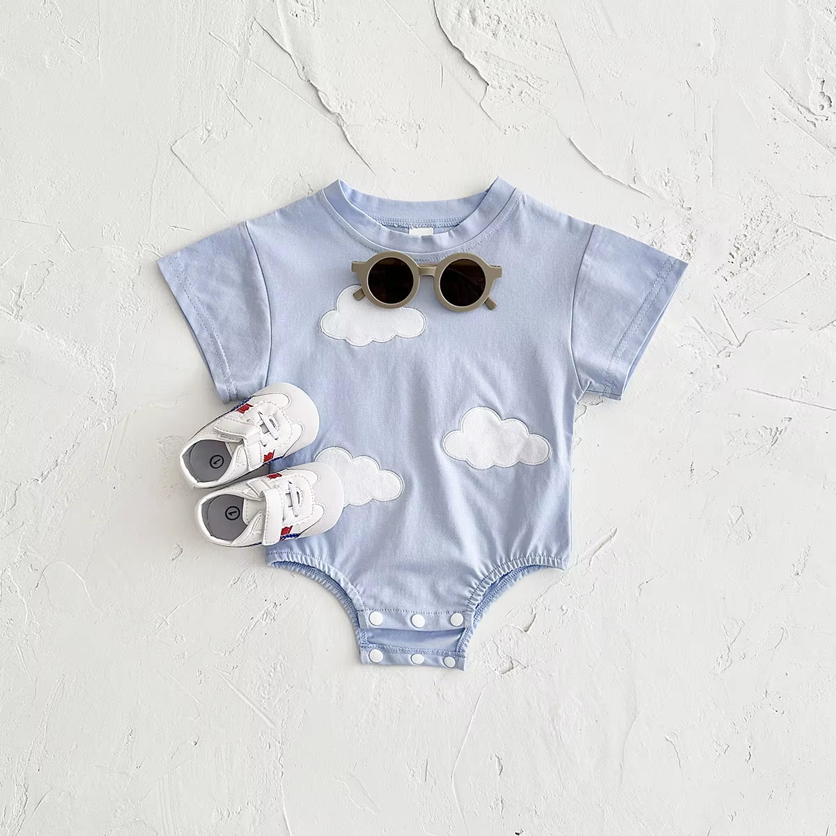 Ins Newborn Baby Girls Summer Rompers Boys Short Sleeved Triangle Jumpsuit Cute Clouds Toddler Bodysuit 0-18 Months