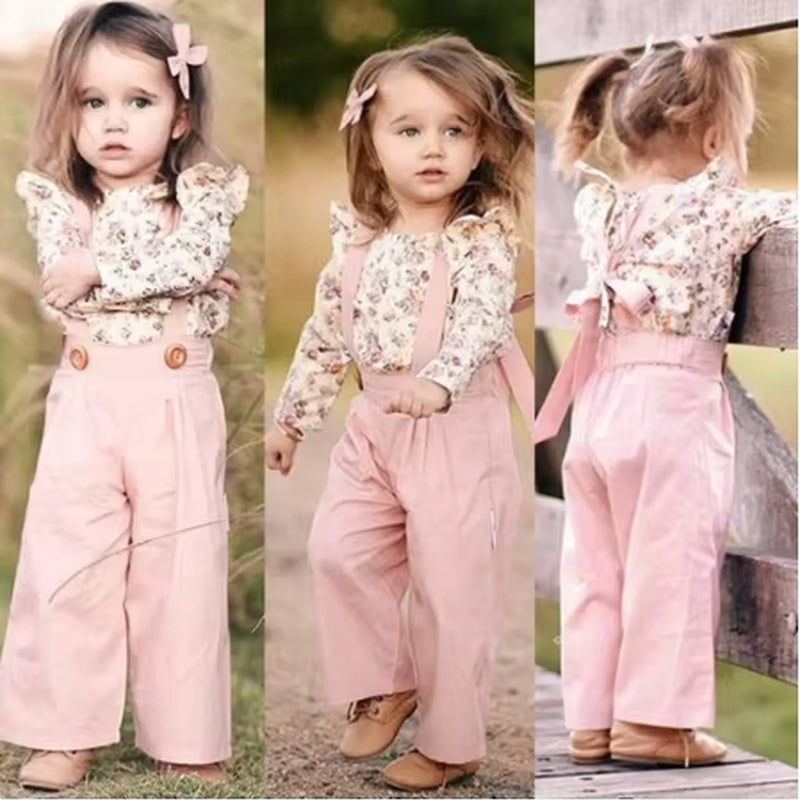 2PCS Toddler Kids Baby Girl Winter Clothes Floral Tops+Pants Overall Outfits Sweet Girl Clothes Set