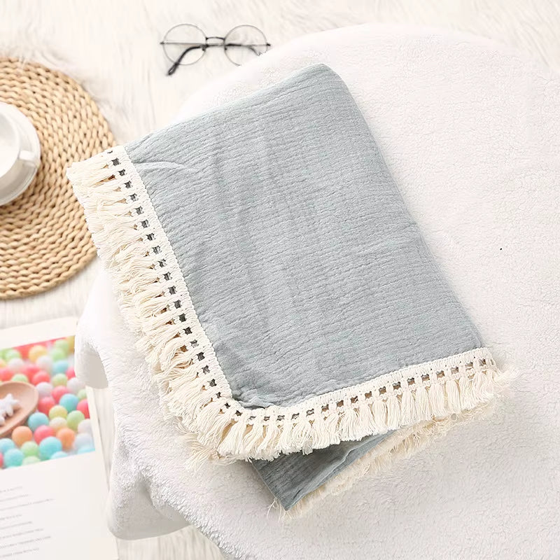 Cute Bear Muslin Squares Cotton Baby Blanket for Newborn Plaid Infant Swaddle Blanket Babies Accessories Bed Summer Comforter