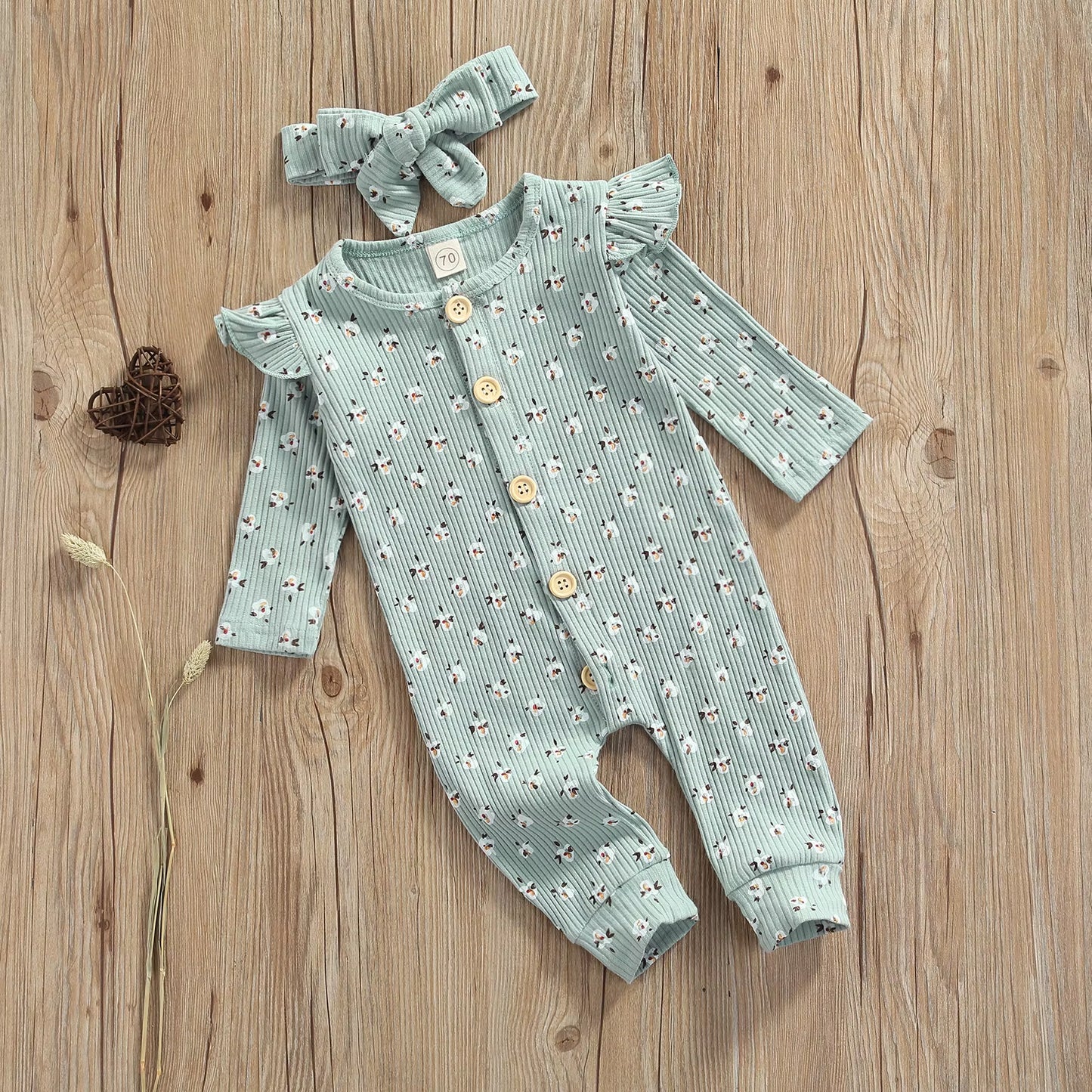 Infant Baby Girls Casual Long Sleeve Jumpsuit Fashion Printing Single-Breasted round Neck Long Romper