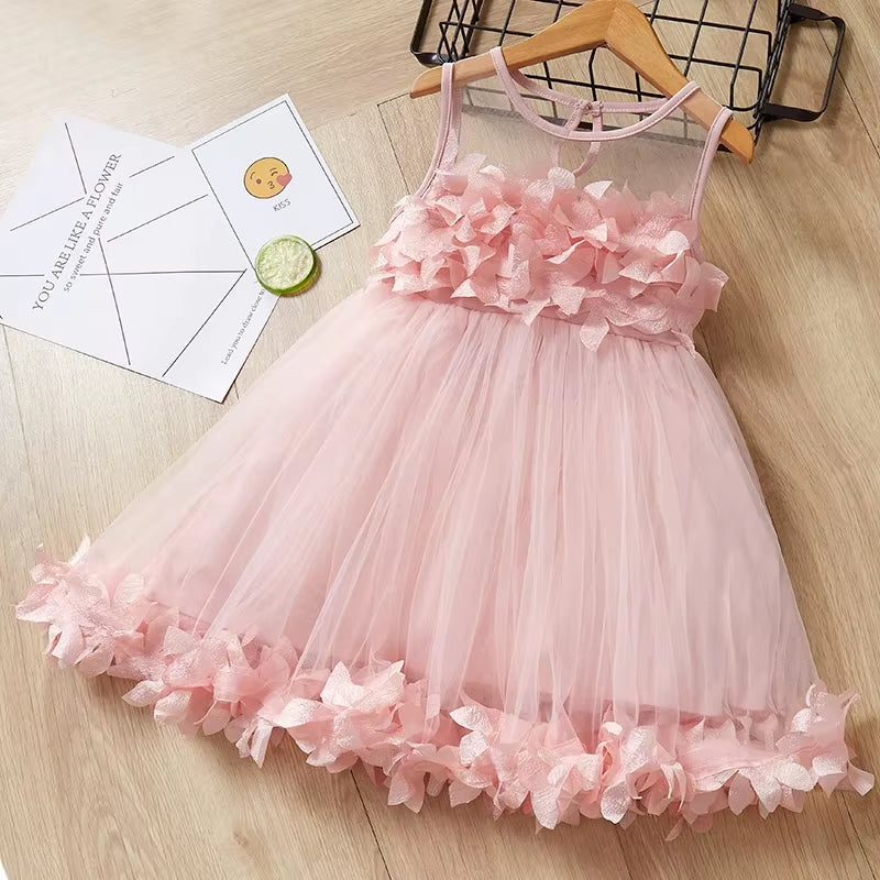 Girls Colorful Dress New Summer Party Dresses Kids Rainbow Mesh Costumes Cute Vestidos Outfits Children Clothing