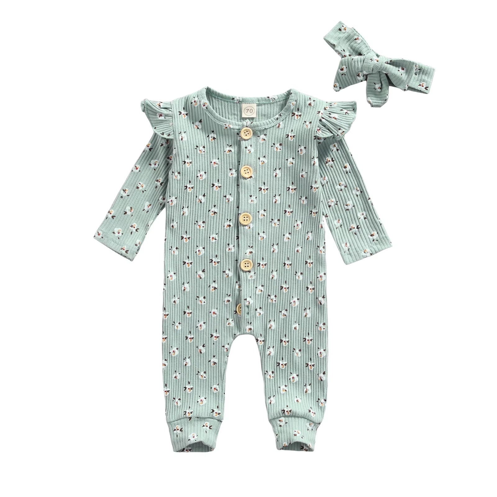 Infant Baby Girls Casual Long Sleeve Jumpsuit Fashion Printing Single-Breasted round Neck Long Romper