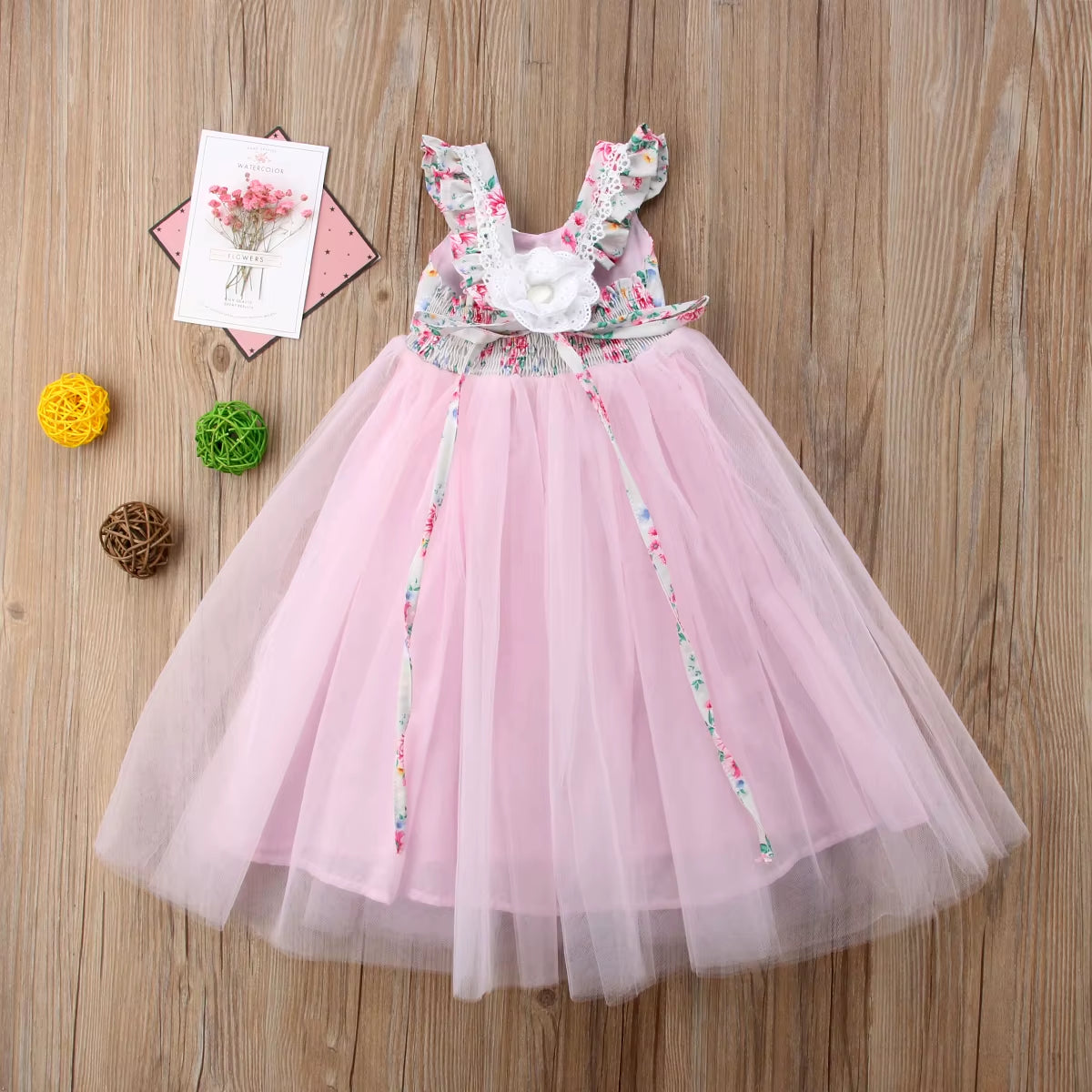 1-7Y Children Girls Tulle Tutu Dress 2025 Summer Baby Clothes Girls Birthday Wedding Party Princess Maxi Dresses Kids Outfits